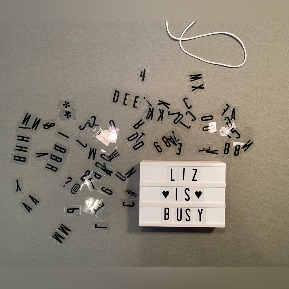 Mini Cinema Lightbox, backlit sign with letters and cord. (Also takes batteries)